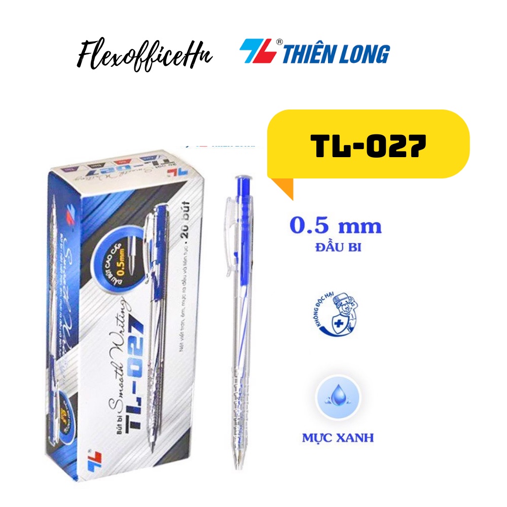 Hộp 20 bút bi Thiên Long TL-027 mực xanh đỏ đen