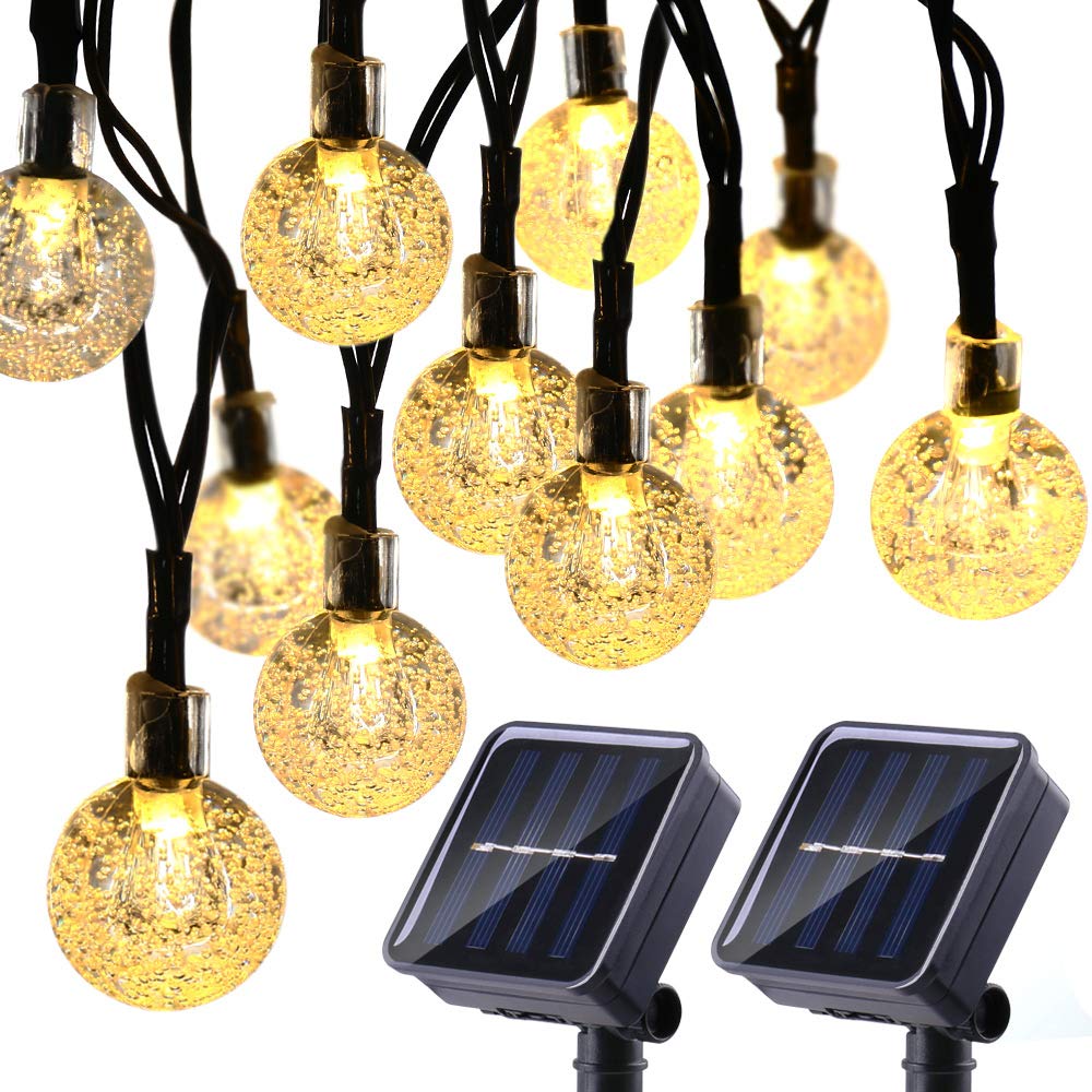 Set 2 Dây Đèn LED Bóng Tròn Pha Lê Sạc Năng Lượng Mặt Trời Chống Nước