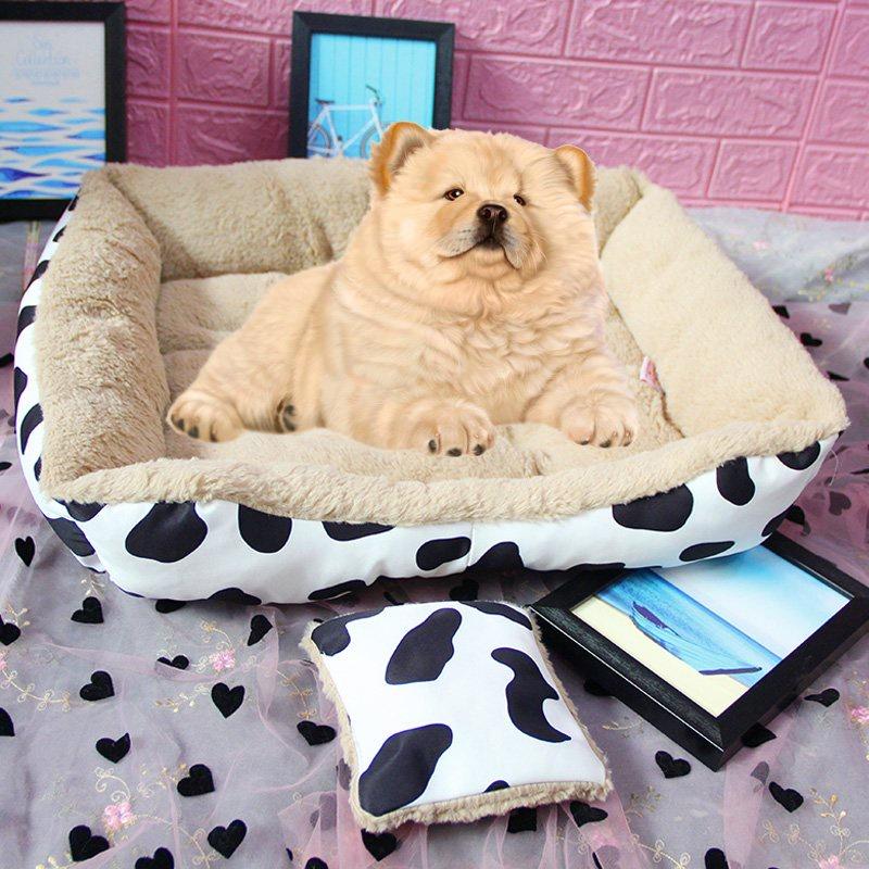 Hình ảnh Nệm vuông cho chó mèo 45x55 cm họa tiết Bò sữa xinh xắn , vải lông cừu + gòn bi 3D cực êm , đường may chắc chắn