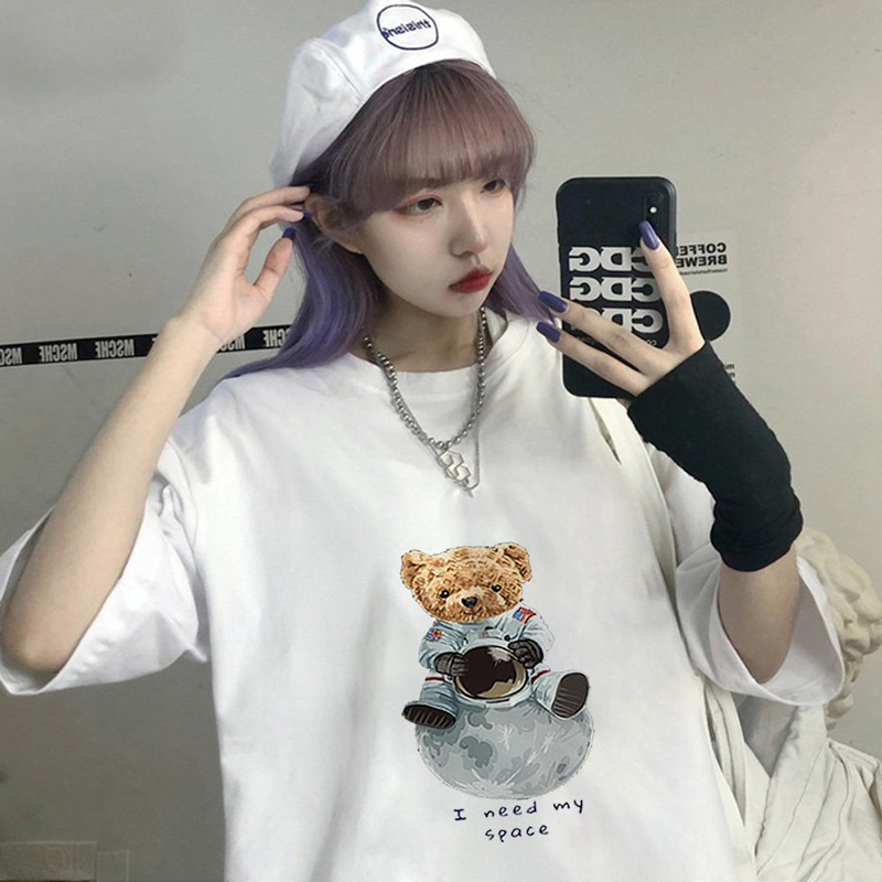 Áo Thun Nữ Unisex Tay Lỡ In Hình Gấu Phi Hành Gia I need my space