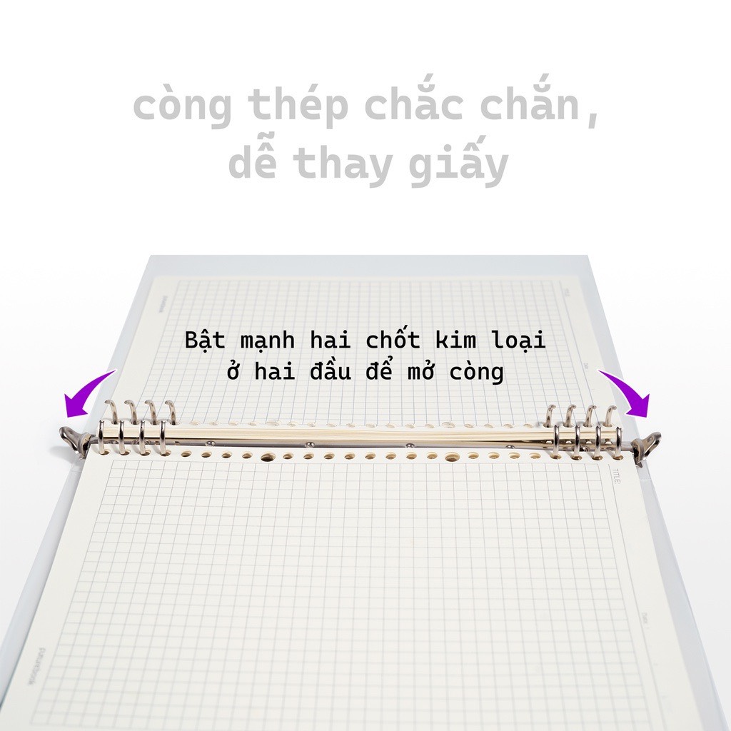 FUTUREBOOK-Sổ Còng Binder Aibasic 8Chấu A5 Kèm Ruột Giấy ReFill 120Trang–Định Lượng100Gsm–Dòng kẻ Caro_Kẻ Ngang_Chấm Dot