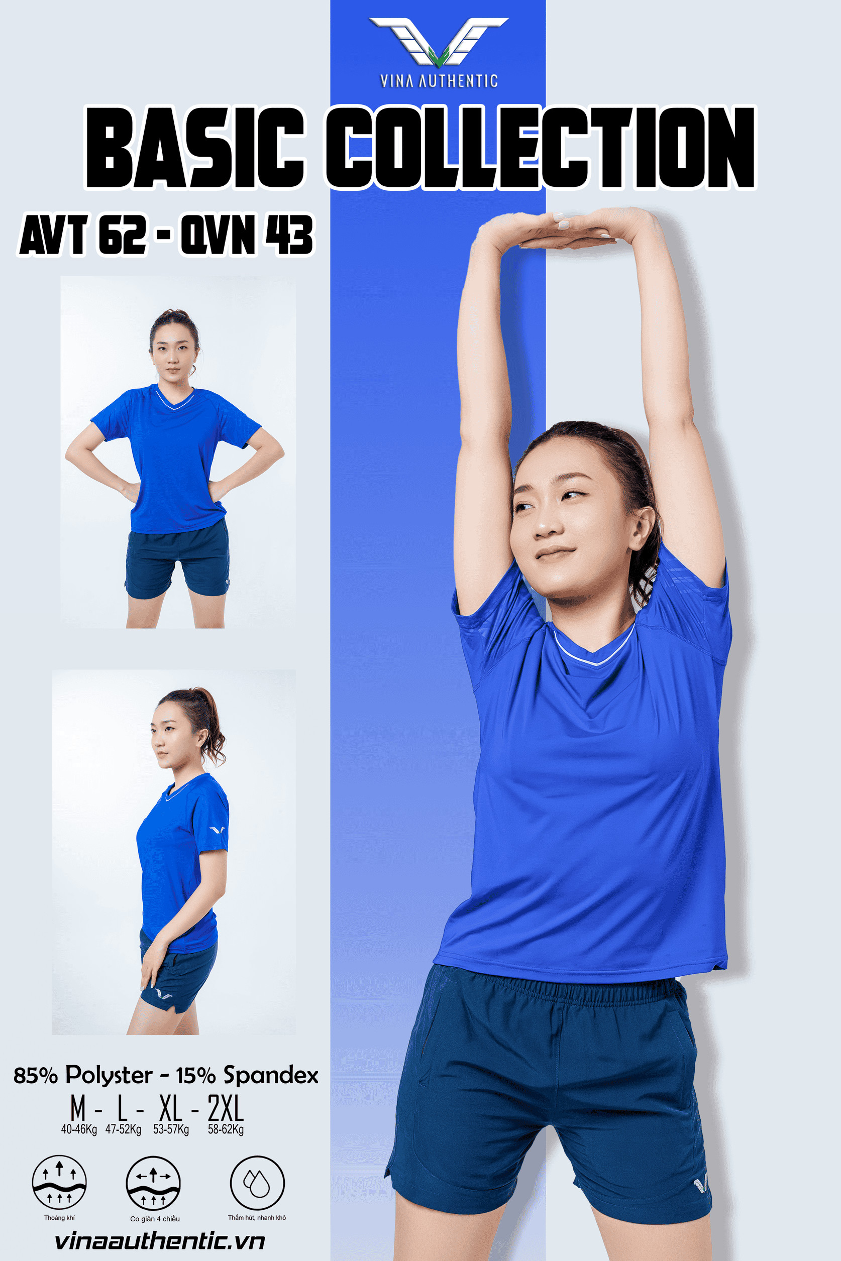 [MUA 1 TẶNG 1 ÁO CỔ TRÒN] Áo nữ thun lạnh AVT62 co giãn 4 chiều hàng đẹp may kĩ VINA AUTHENTIC, tay ép vân mâm chìm họa tiết đẹp, vải mềm, mát, mịn, co giãn 4 chiều thoải mái vận động