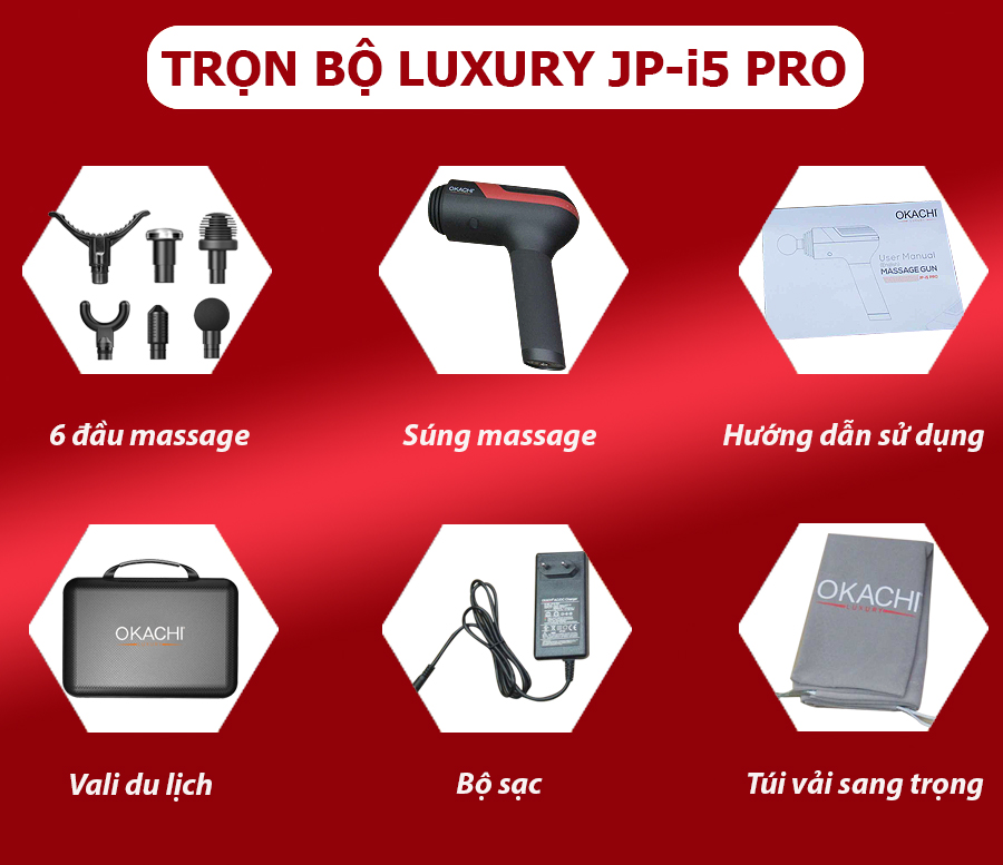 Súng massage toàn thân OKACHI LUXURY JP-i5 Pro (Viền đỏ)