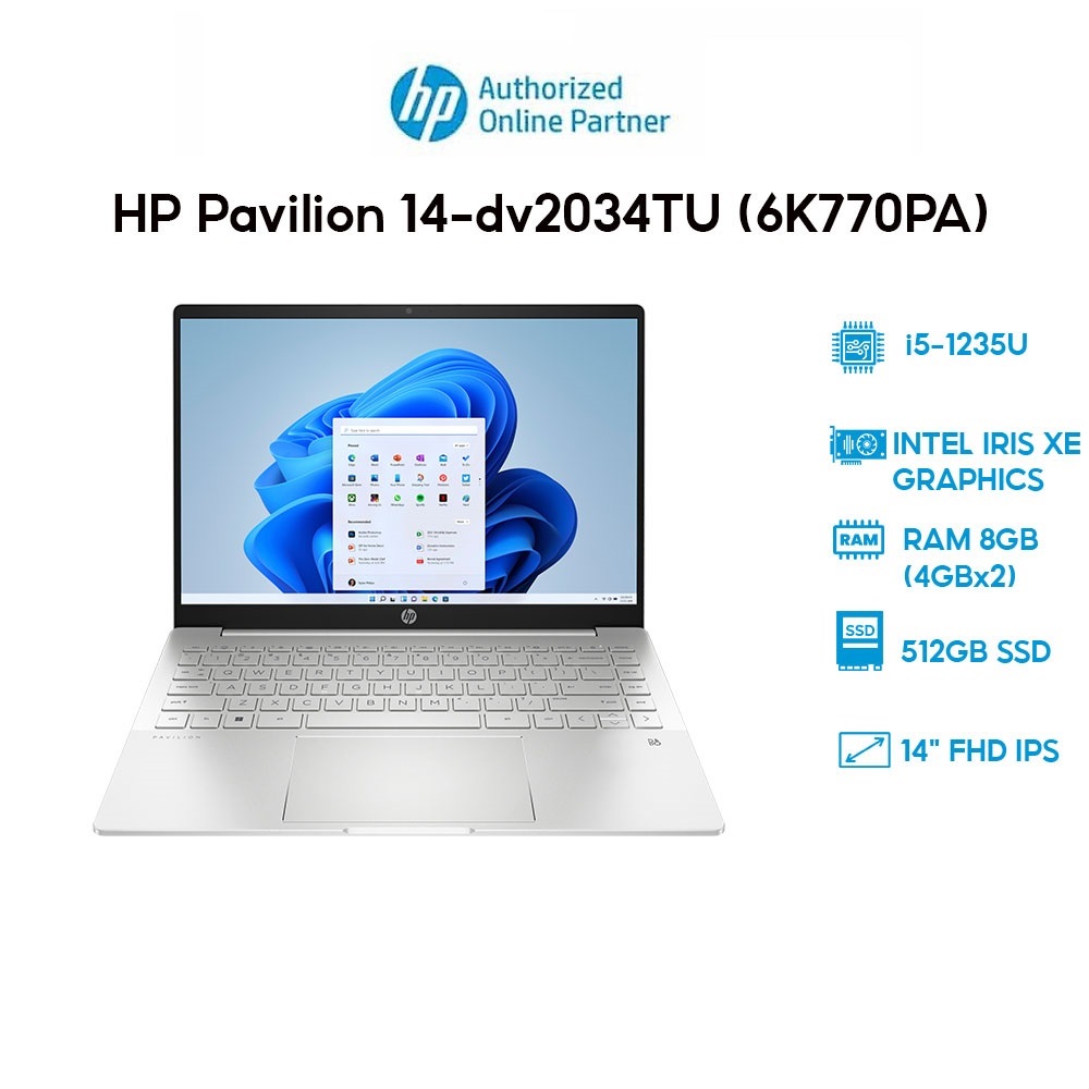 Laptop HP Pavilion 14-dv2034TU (6K770PA) (i5-1235U | 8GB | 512GB | 14' FHD | Win 11) Hàng chính hãng