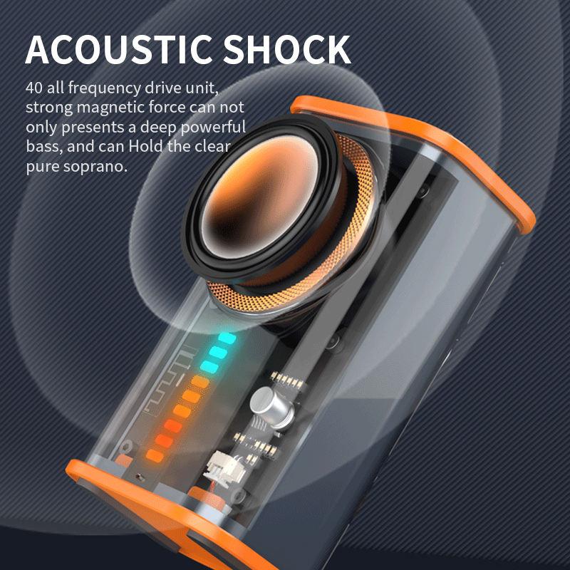 Loa bluetooth không dây mecha trong suốt âm thanh nhịp điệu ánh sáng loa siêu trầm TWS stereo Trung tâm âm nhạc Cyberpunk cuộc gọi rảnh tay Color: transparent Pink