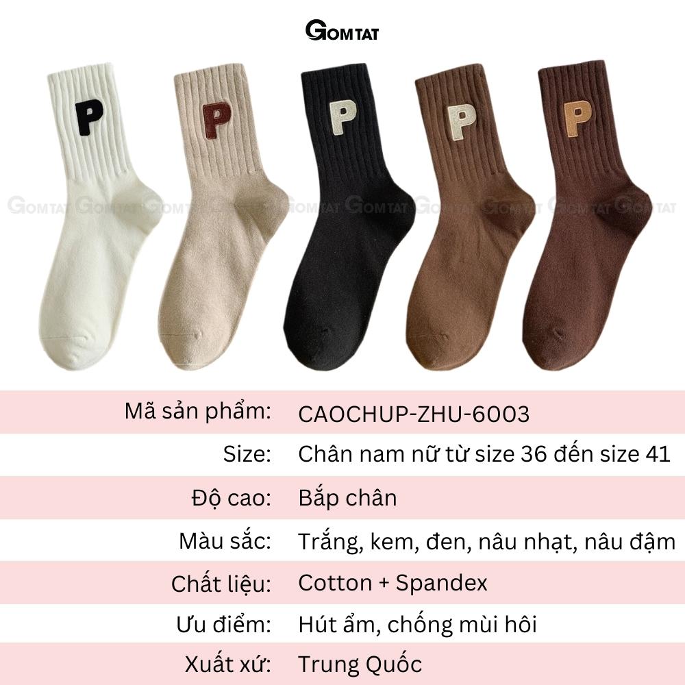 Tất vớ nam nữ cổ cao cao cấp GOMTAT mẫu chữ P, chất liệu cotton mềm mại thấm hút thoáng khí - CAOCHUP-ZHU-6003-1DOI