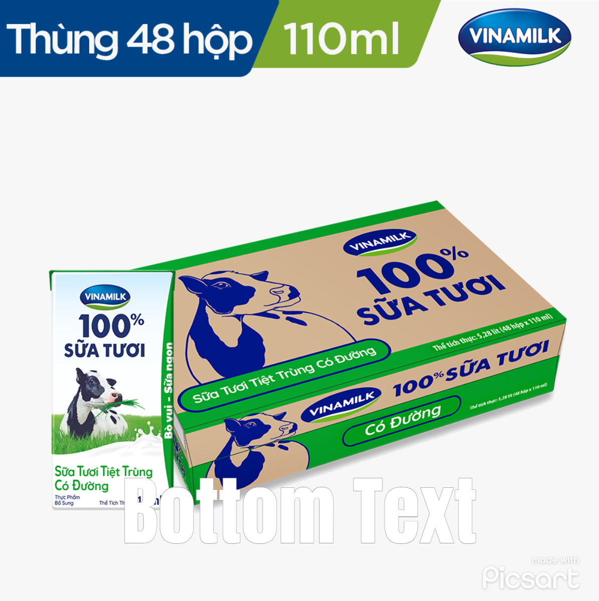 Thùng 48 hộp Sữa tươi tiệt trùng Vinamilk 100% Có đường 110ml