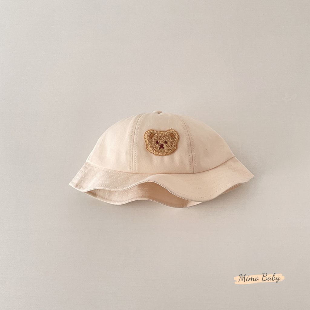 Mũ nón tai bèo đính gấu thêu có dây đeo đáng yêu cho bé MH225 Mimo Baby