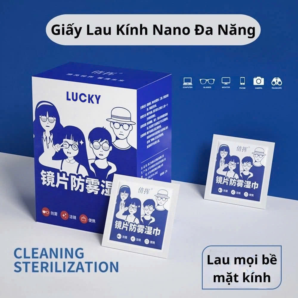 Hộp 100 khăn lau kính nano chống bám hơi nước, lau sạch nhờn vân tay bụi bẩn trên mắt kính, điện thoại, laptop, máy ảnh Hàng chính hãng