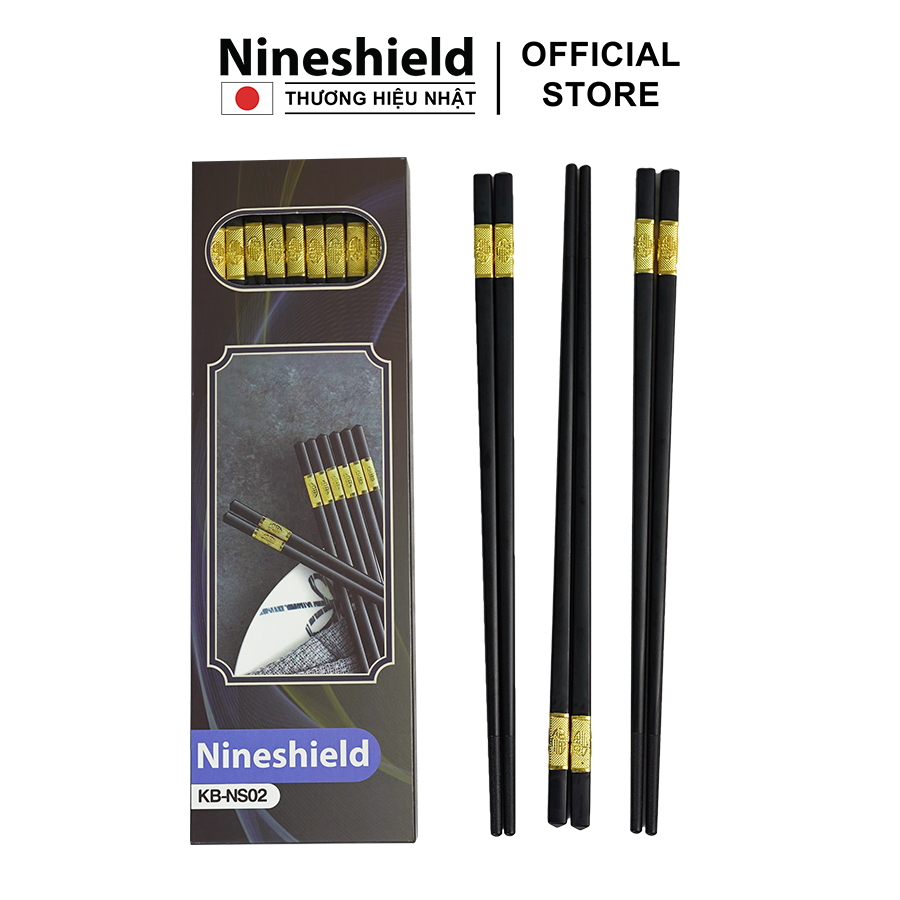 Hộp 10 đôi đũa mạ vàng hàng chính hãng Nineshield NS02