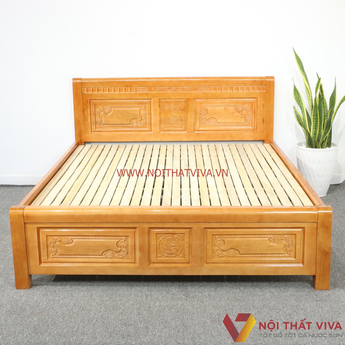 Giường Ngủ Gỗ Sồi Nga Màu Cánh Gián Đẹp Giá Rẻ