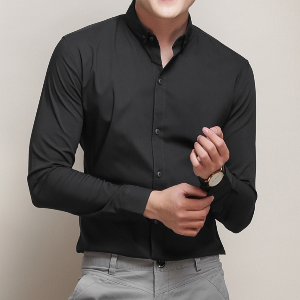Áo sơ mi nam trắng dài tay công sở cao cấp chất lụa Hamino form slimfit ôm dáng thời trang Hàn Quốc màu trắng đen hàng VNXK, áo sơ mi nam dài tay công sở Hàn quốc cao cấp đen trắng - Đen - M