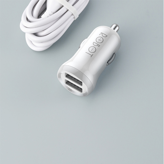 Cốc Sạc Ô Tô ROBOT RT-C06/ RT-C07 2 Cổng USB 2.4A Kèm Cáp Sạc - Hàng Chính Hãng