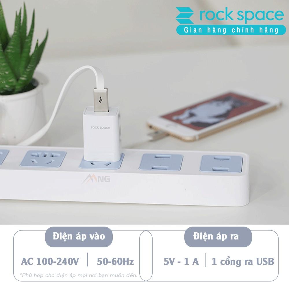 Củ sạc nhanh Rockspace T6 1A dành cho iphone, Samsung 1 cổng USB, chân dẹt, ổn định, không nóng - Hàng chính hãng