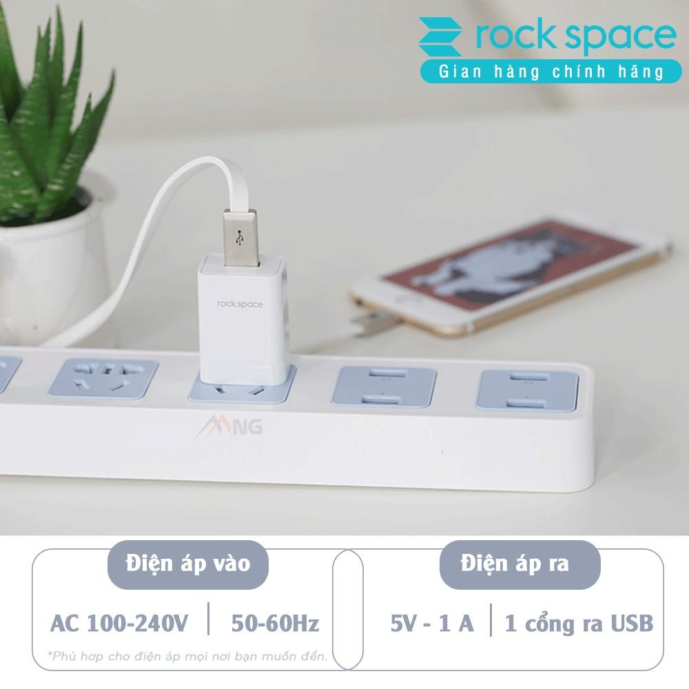 Củ sạc nhanh Rockspace T6 1A  dành cho iphone, Samsung 1 cổng USB, chân dẹt, ổn định, không nóng - Hàng chính hãng