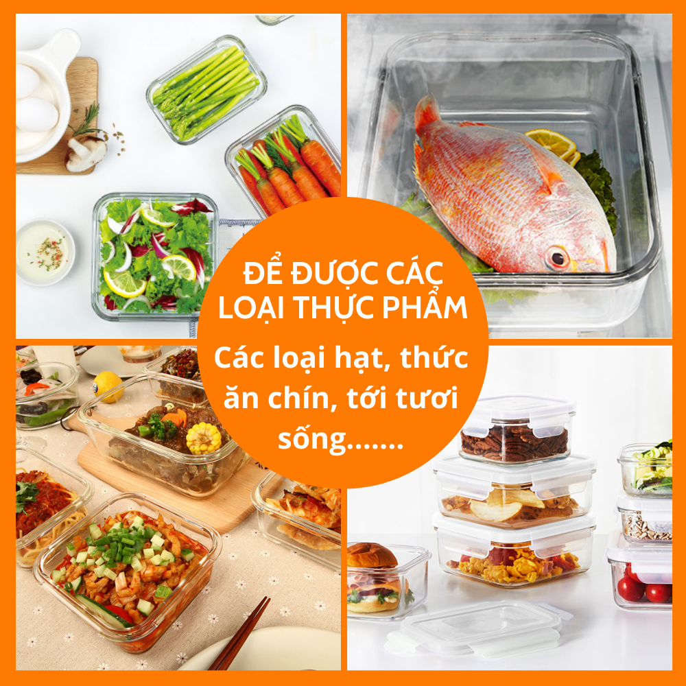 Mua 2 TẶNG 1 Bộ Hộp Đựng Thức Ăn Hộp Cơm Bảo Quản Thực Phẩm Thủy Tinh Chịu Nhiệt