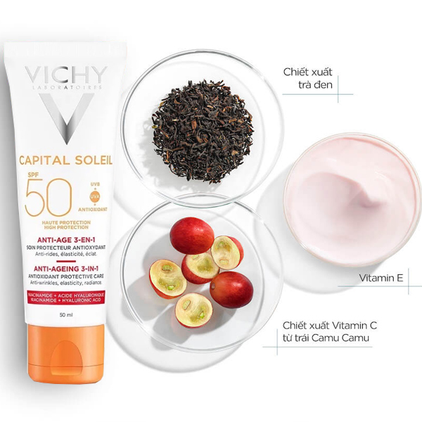 Kem Chống Nắng Bảo Vệ, Giảm Lão Hóa Vichy Capital Soleil 3in1 Anti-Aging SPF50 50ml