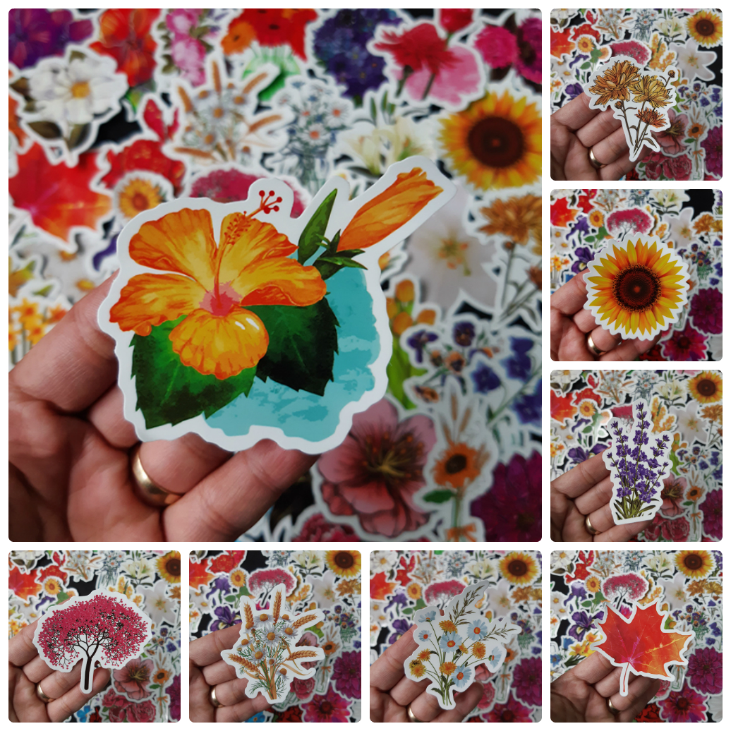 Bộ Sticker dán cao cấp chủ đề BÔNG HOA - FLOWERS - Dùng dán Xe, dán mũ bảo hiểm, dán Laptop