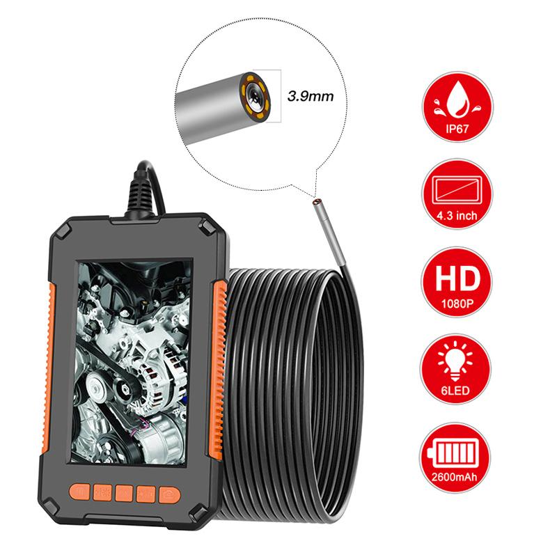 Máy ảnh kiểm tra nội soi công nghiệp 3,9mm/8 mm Máy ảnh kiểm tra borescope 4.3 '' Màn hình 1080p HD Camera với 6 đèn LED 2600AMH pin