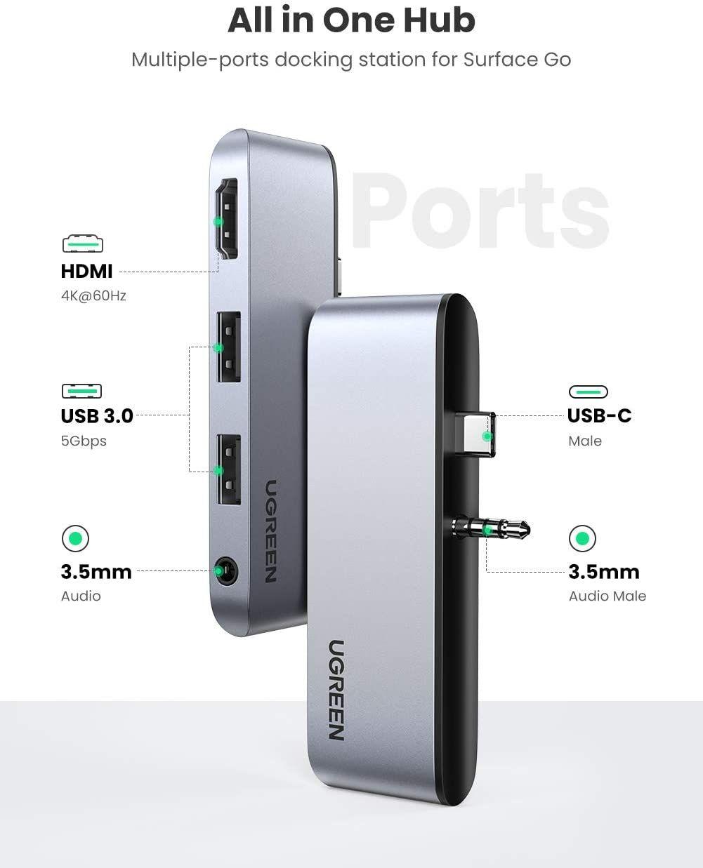 Ugreen UG80332CM349TK 4 trong 1 Sf go 1-2 màu xám bộ chuyển Usb type C ra 2 x usb A 3.0 hub + 4K HDMI + 3.5mm audio - HÀNG CHÍNH HÃNG