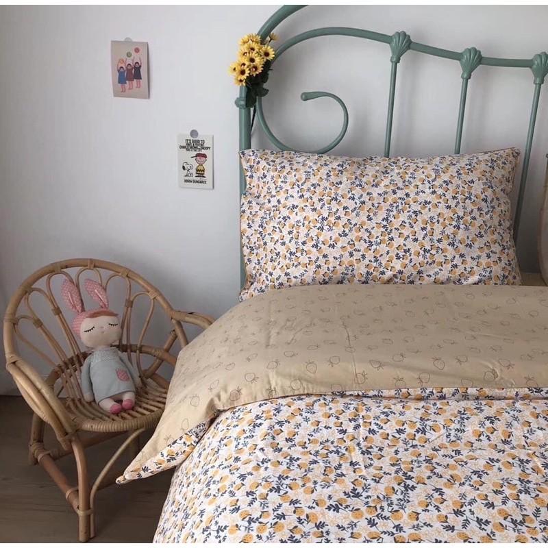 Bộ Chăn Ga Gối Cotton Living 100%cotton Hàng Nhập Khẩu Cao Cấp Dâu Tây