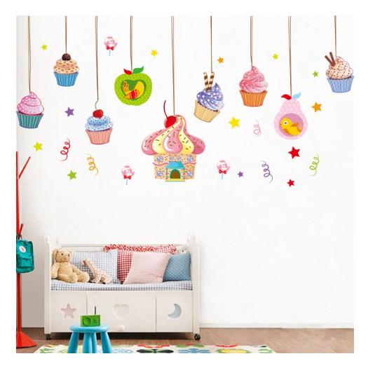 Decal trang trí tường - Rèm Dây Treo Bánh CUPCAKE cho Bé