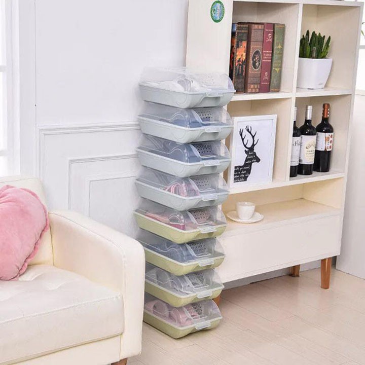 Hộp Đựng Giày Dép Nhựa Dẻo Trong Suốt Có Nắp Đậy Nhiều Màu Thông Minh Tiện Lợi - Nhiều Size Có Thể Xếp Chồng - Hàng Chính Hãng MINIIN