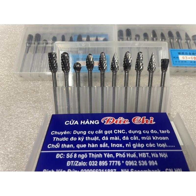 Bộ 10 Mũi Mài ,Khắc Hợp kim ,Gỗ Lụa cao cấp cán 3mm