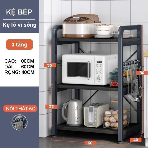 Kệ để đồ nhà bếp, kệ lò vi sóng nhiều tầng tiện lợi, khung sắt sơn tĩnh điện, chân có nệm êm chống xước sàn