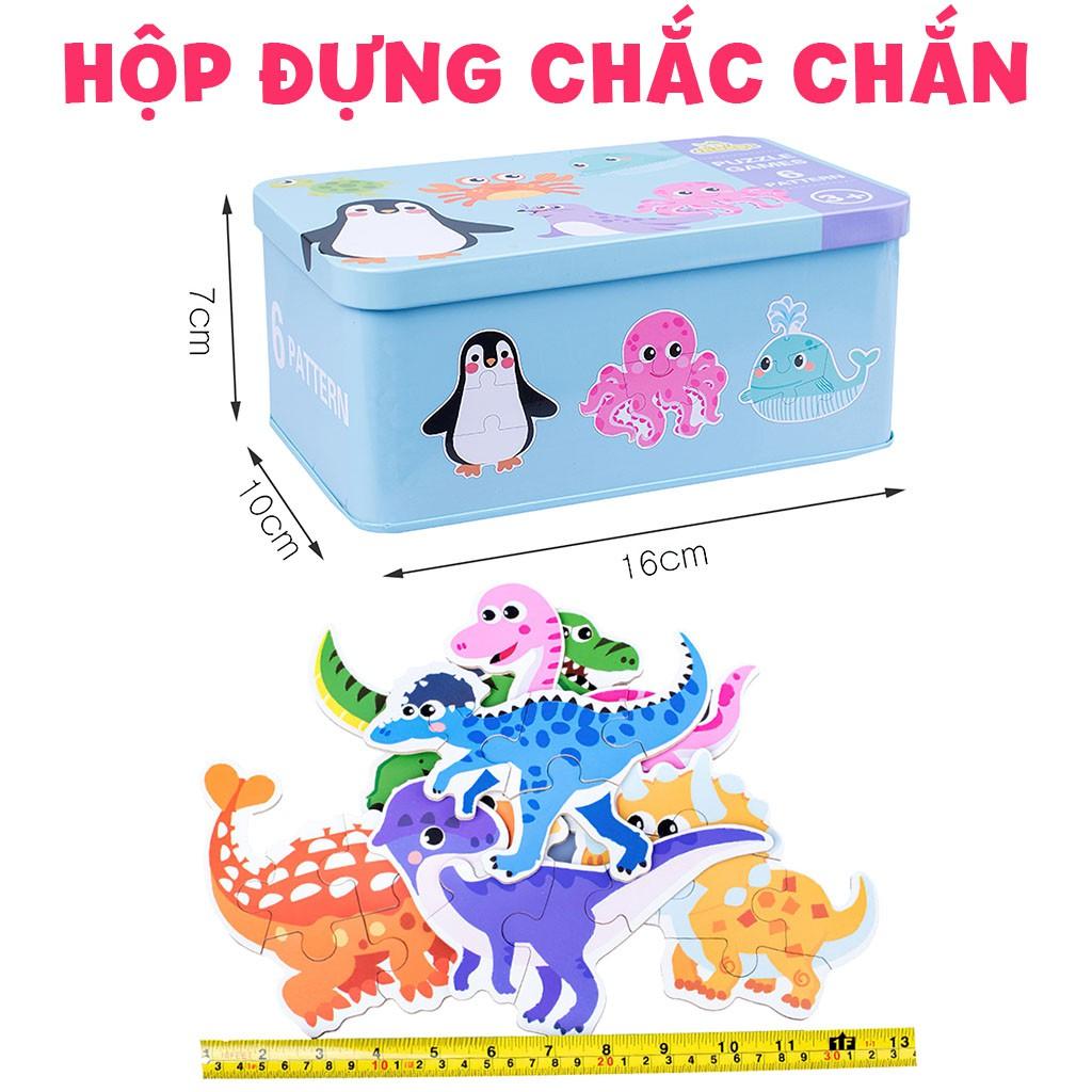 Đồ chơi xếp hình puzzle ghép hình 3-6 mảnh to hộp thiếc đẹp cho bé tập ghép