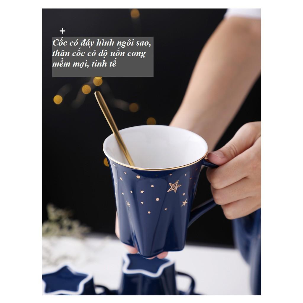 Bộ bình cốc sứ kèm khay họa tiết Trăng Sao - Bình trà phong cách Bắc Âu