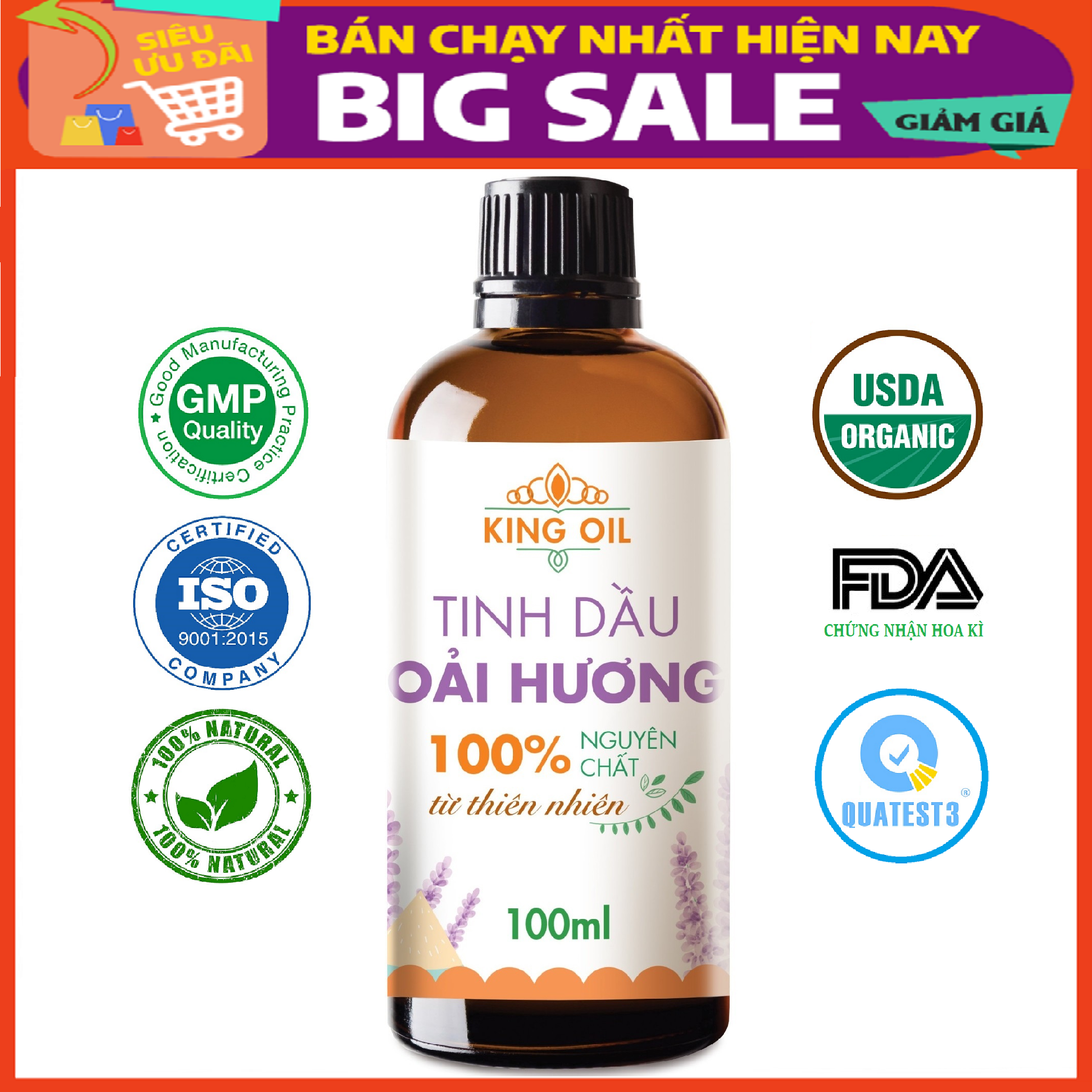Tinh dầu Oải Hương 100ml nguyên chất từ thiên nhiên, xông phòng, khử mùi, thơm phòng, đuổi muỗi - KingOil