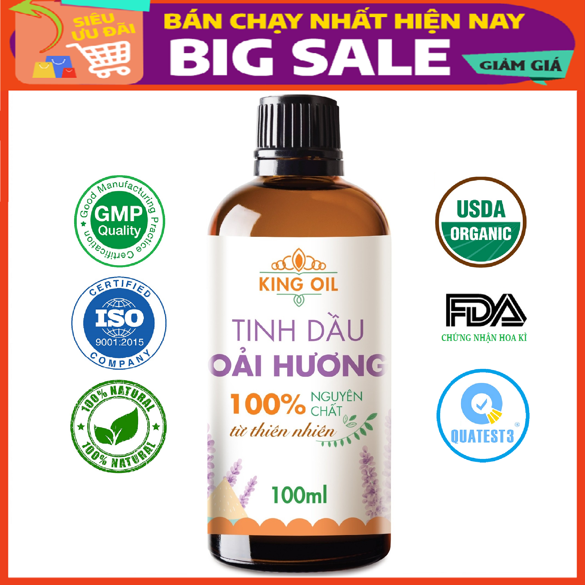 Tinh dầu Oải Hương (Lavender) 100ml nguyên chất từ thiên nhiên, xông phòng, khử mùi, thơm phòng, đuổi muỗi - KingOil