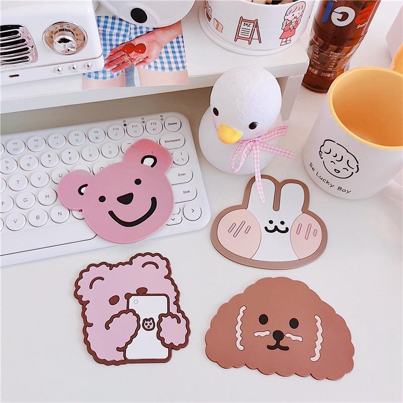 Đế Lót Ly Chống Trượt Bằng Cao Su Hình Thỏ Gấu Dễ Thương DecorMe Miếng lót cốc dẻo Cách nhiệt chống thấm nước