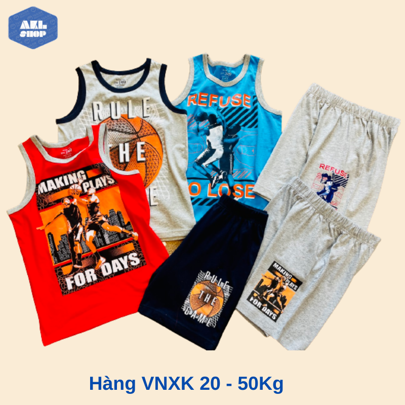 Bộ sát nách bé trai size đại 20kg đến 50kg Place, đồ bộ ba lỗ cotton cho bé 4 đến 14 tuổi xuất dư