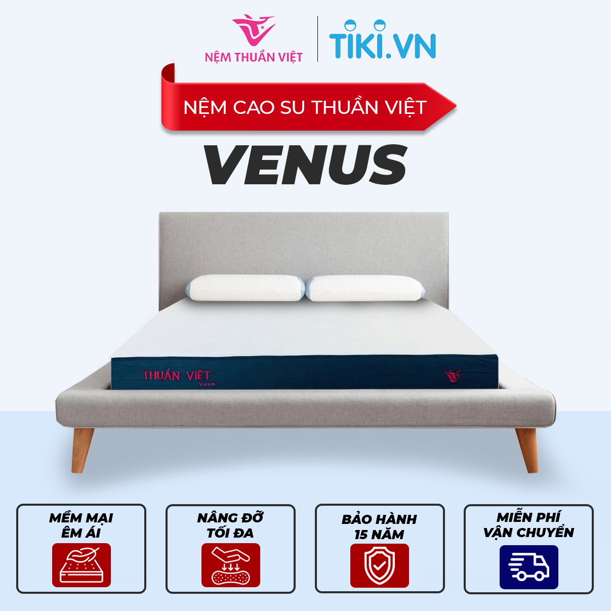 (1m8x2mx15cm) Nệm Foam Thuần Việt Venus - Nệm Ép Cuộn Thế Hệ Mới