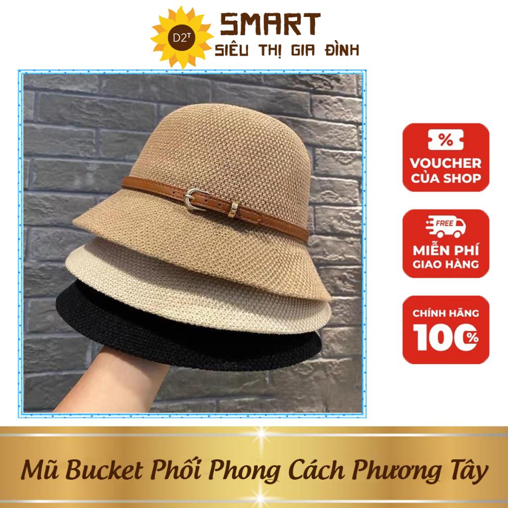 Mũ Bucket Phối Khuy Da Phong Cách Phương Tây Thời Trang Cho Nữ, Mũ Thời Trang Hè, Mũ Thời Trang Đi Biển