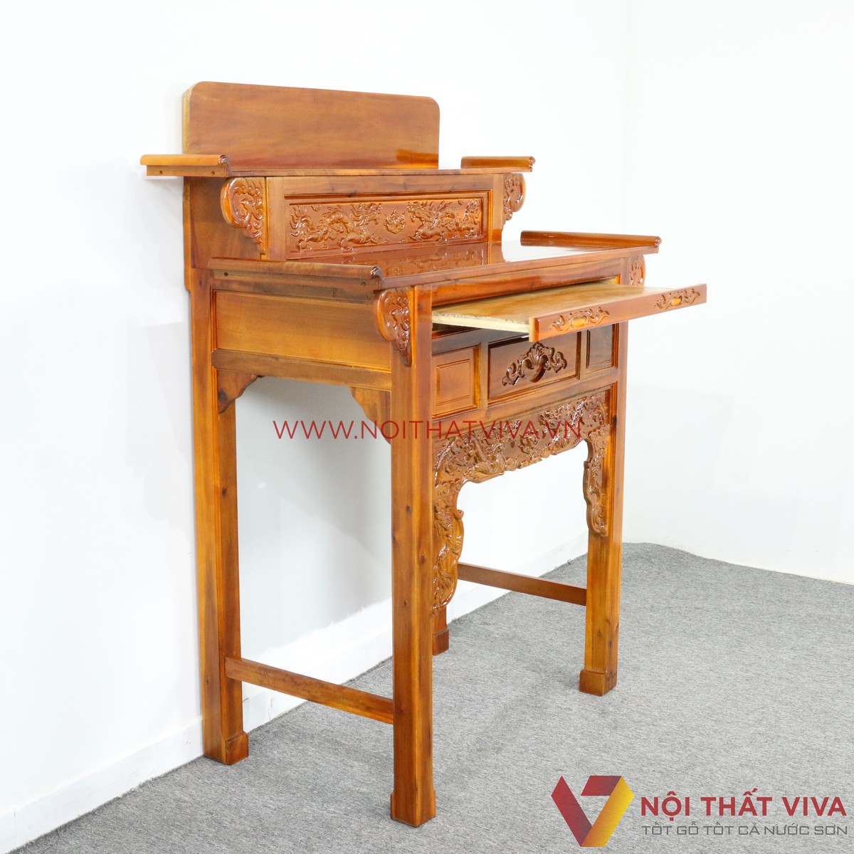 Bàn Thờ Gia Tiên 2 Tầng Gỗ Tràm Chạm Rồng Đẹp Giá Rẻ