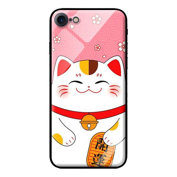 Ốp kính cường lực cho iPhone 7 Mèo Nền Hồng - Hàng chính hãng