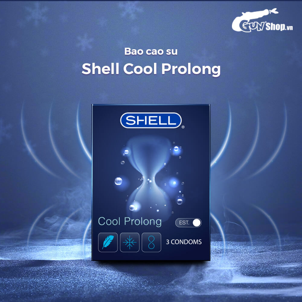 Bao cao su Shell Cool Prolong kéo dài thời gian, bạc hà mát lạnh - Hộp 3 cái