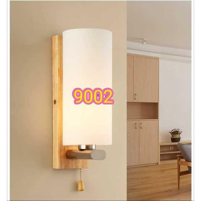 Đèn tường đế gỗ, chao thủy tinh  cao cấp màu trắng  đục đui E27 TG9002 - đèn  tường cầu thang đèn tường phòng ngủ