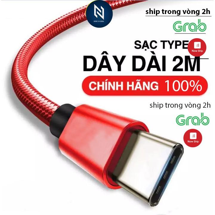 Cáp sạc type c nhanh  3.0 cho andoird dây dài  2m phụ kiện điện thoại , vải dù , siêu bền.bH 3 THÁNG