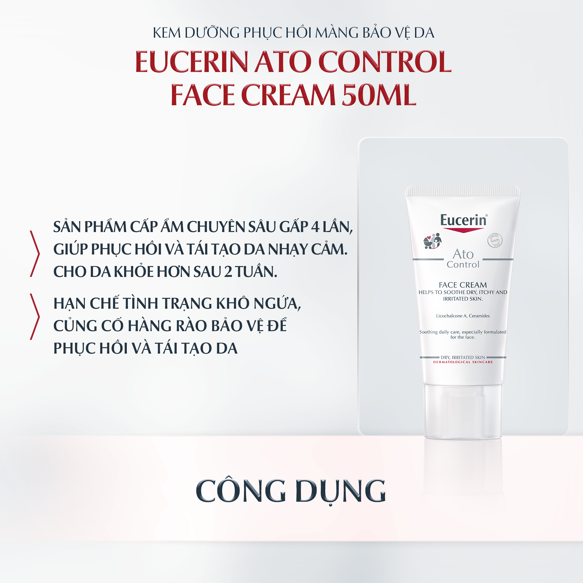 Kem dưỡng ẩm chuyên sâu, tái tạo da nhạy cảm Eucerin AtoControl Face Cream 50ml