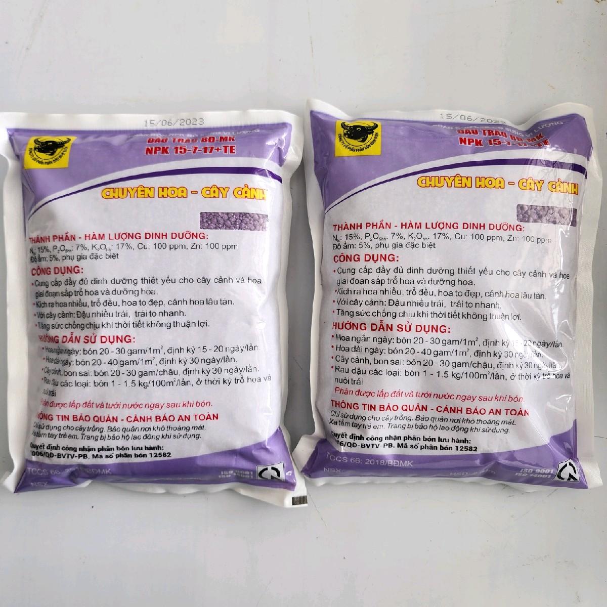Phân bón Đầu Trâu BĐ-MK NPK 15-7-17+TE | Chuyên Hoa - Cây Cảnh | gói 1kg