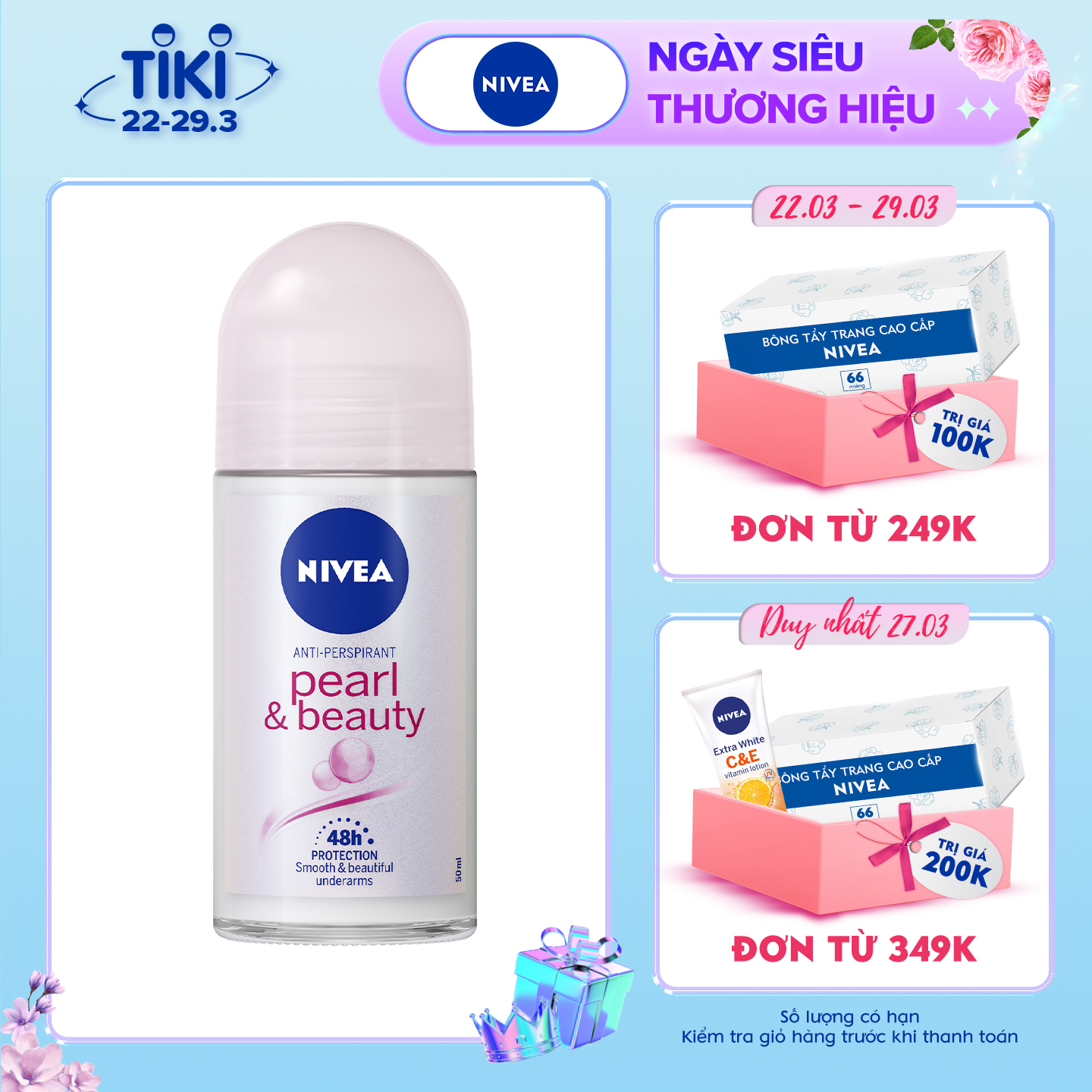 Lăn Ngăn Mùi NIVEA Pearl &amp; Beauty Ngọc Trai Quyến Rũ (50ml) - 83735