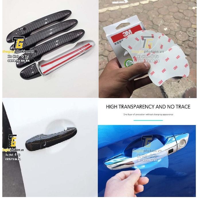 Bộ ốp tay nắm cửa xe Mazda CX3, CX-3 vân Carbon - Tặng miếng dán trong suốt chống xước hõm cửa