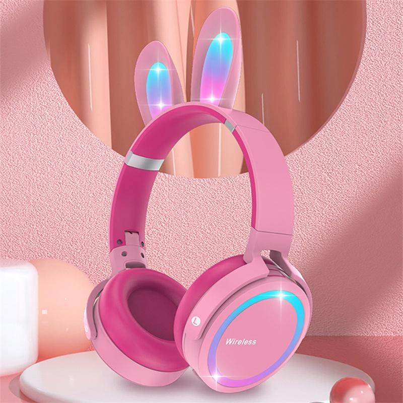 Tai Nghe Nhét Tai Bluetooth Không Dây Âm Thanh Nổi HiFi Có Mic RGB Hình Thỏ Dễ Thương Cho Trẻ Em
