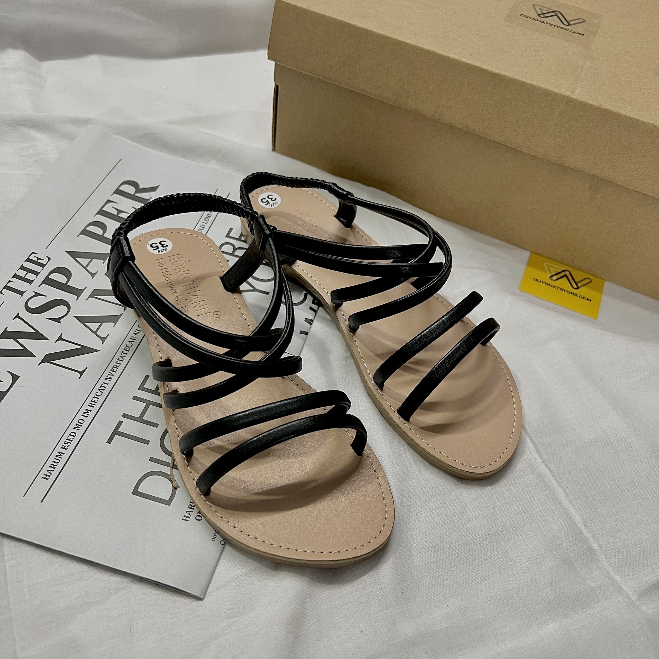 Giày Sandal Nữ Quai Ngang Đế Bệt Màu Kem Vàng Đen Dây Mảnh Nhỏ Duy Nhật Store Học Sinh Đi Học Bền Uzzang Chiến Binh Thun