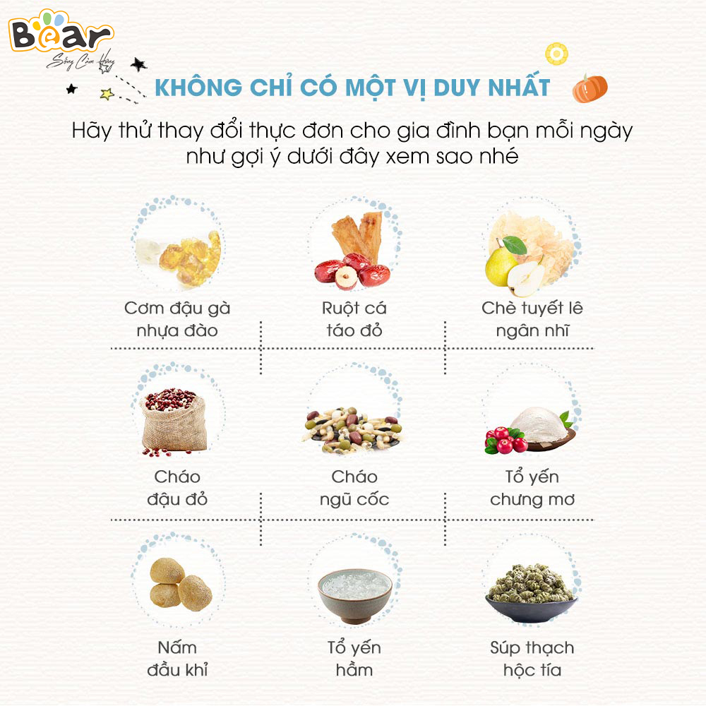 [Hàng Chính Hãng] Nồi nấu chậm Bear SUBE003 2.5 Lít (có lồng hấp) với 8 chức năng và ruột nồi bằng sứ cao cấp. Thích hợp cho bé ăn dặm, người có tuổi, người ốm dậy, người ăn kiêng, chơi thể thao.