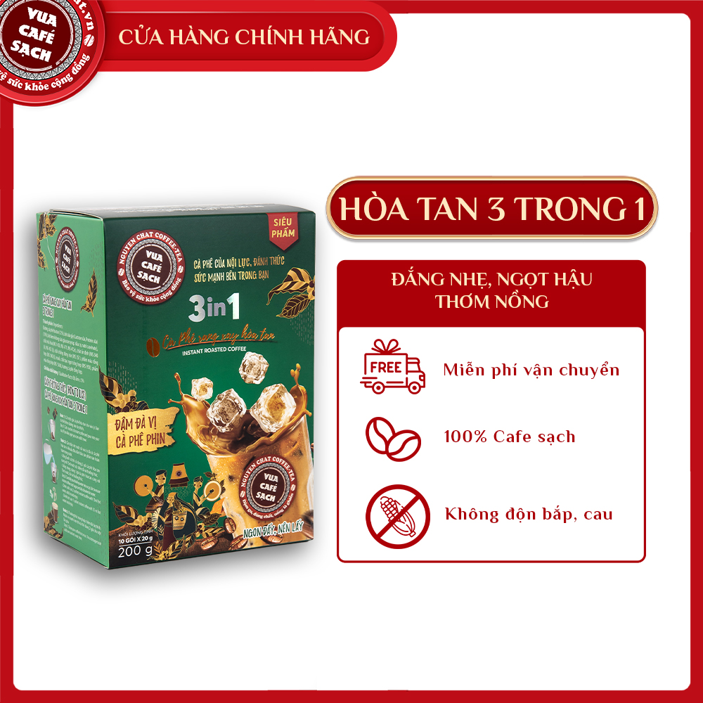 Cà phê hòa tan cao cấp 3 in 1 hương vị nguyên chất, đậm đà vị cà phê phin, thơm mùi cà phê rang - Hộp 10 gói x 200g